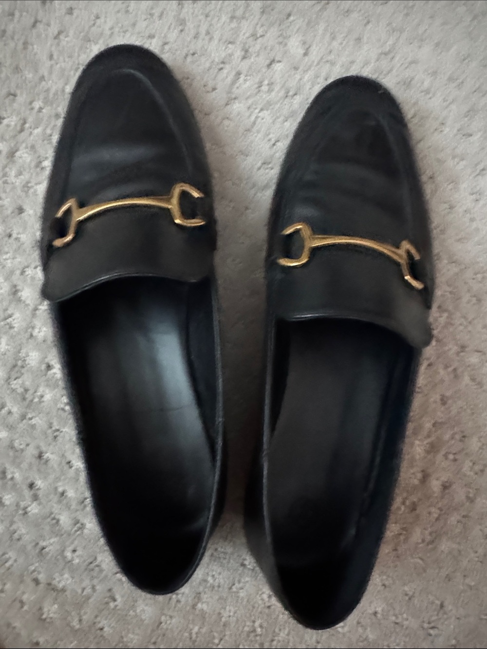 Massimo Dutti Black Leather Loafers with Gold Horsebit
